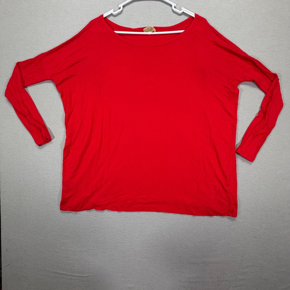 Piko Women Top Oversized Red Bamboo Spandex Long Sleeve Small